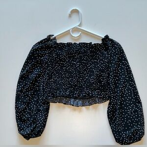 Cropped lantern-sleeved shirt